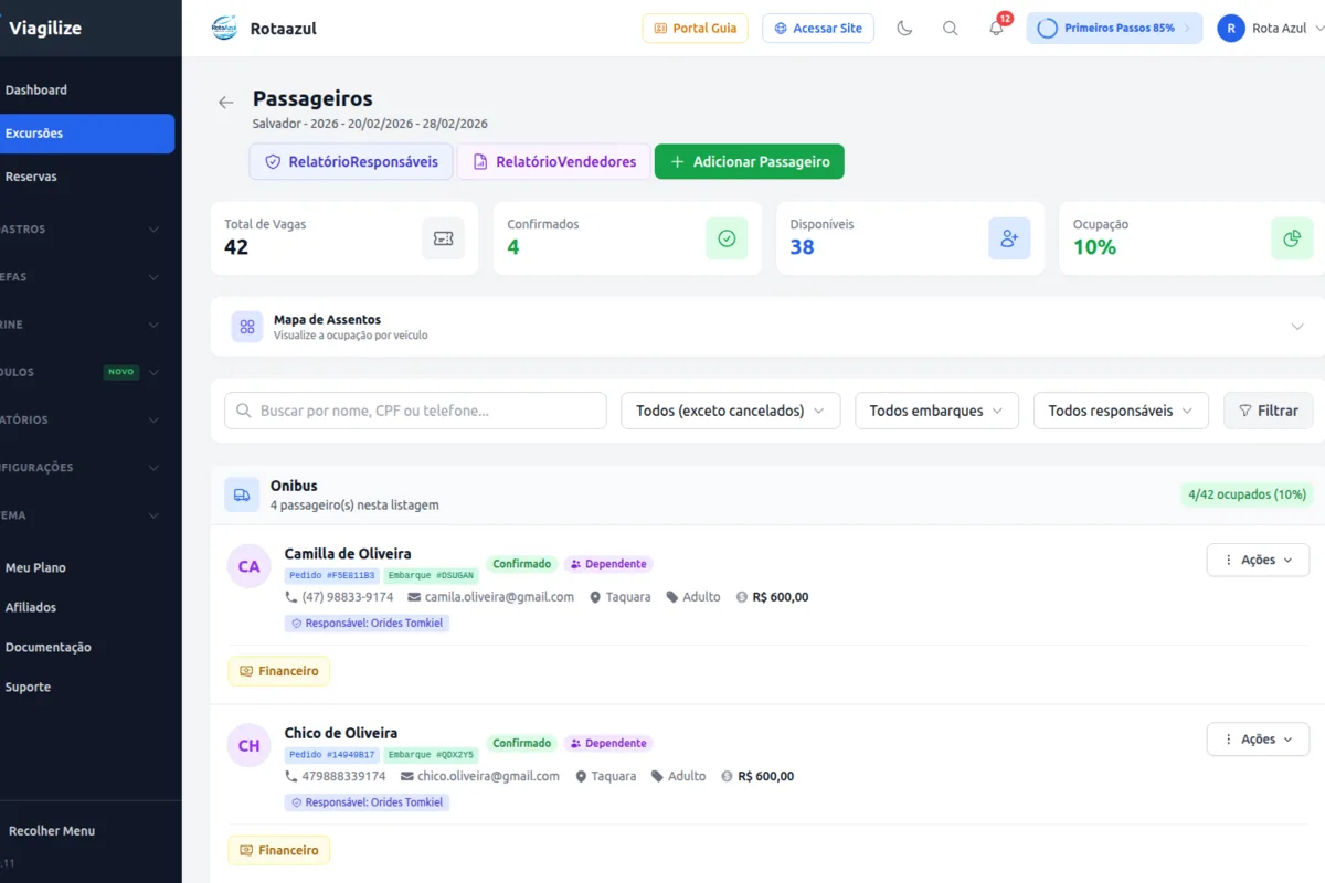 Lista de passageiros digital - Viagilize