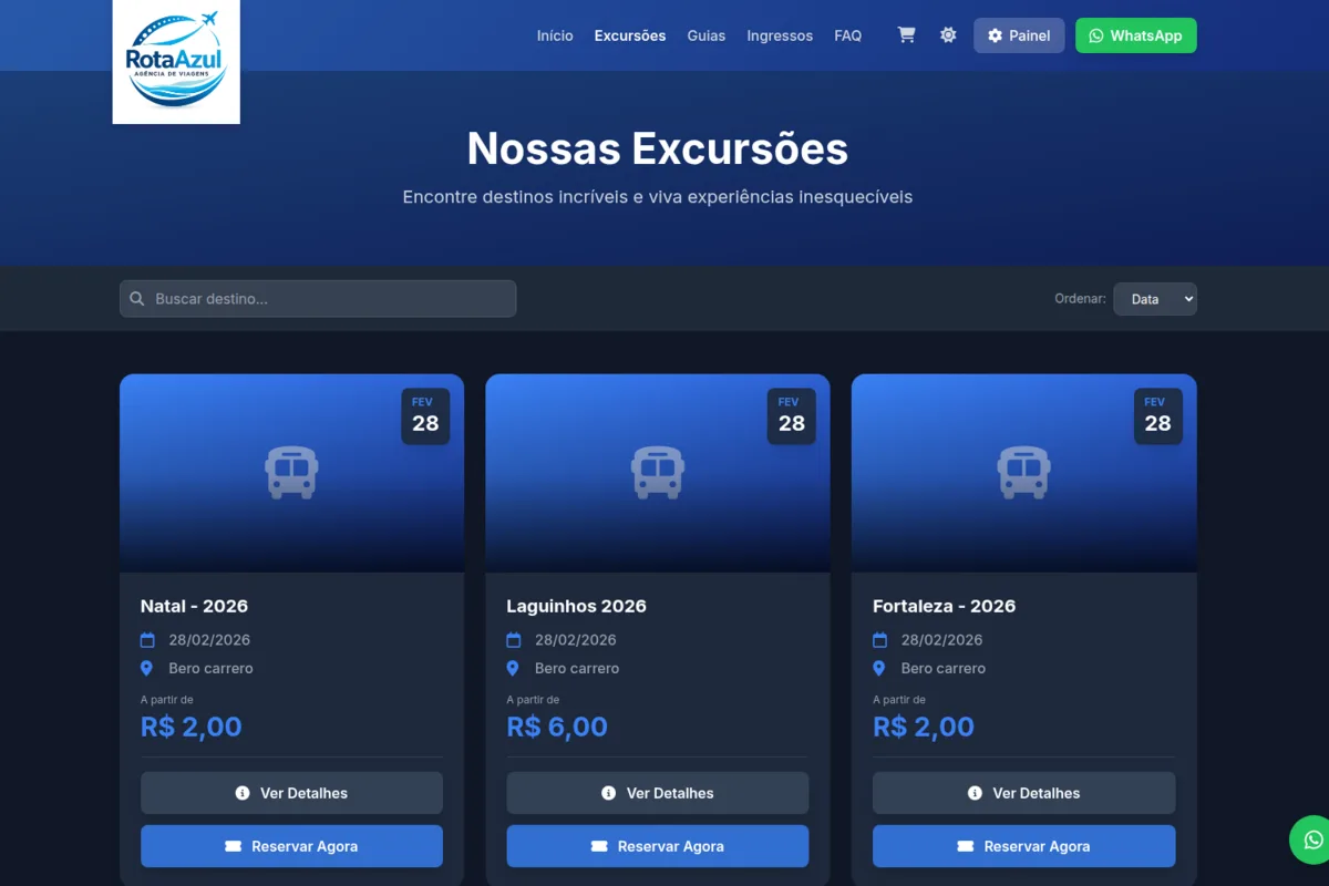 Loja virtual para venda de excursões online