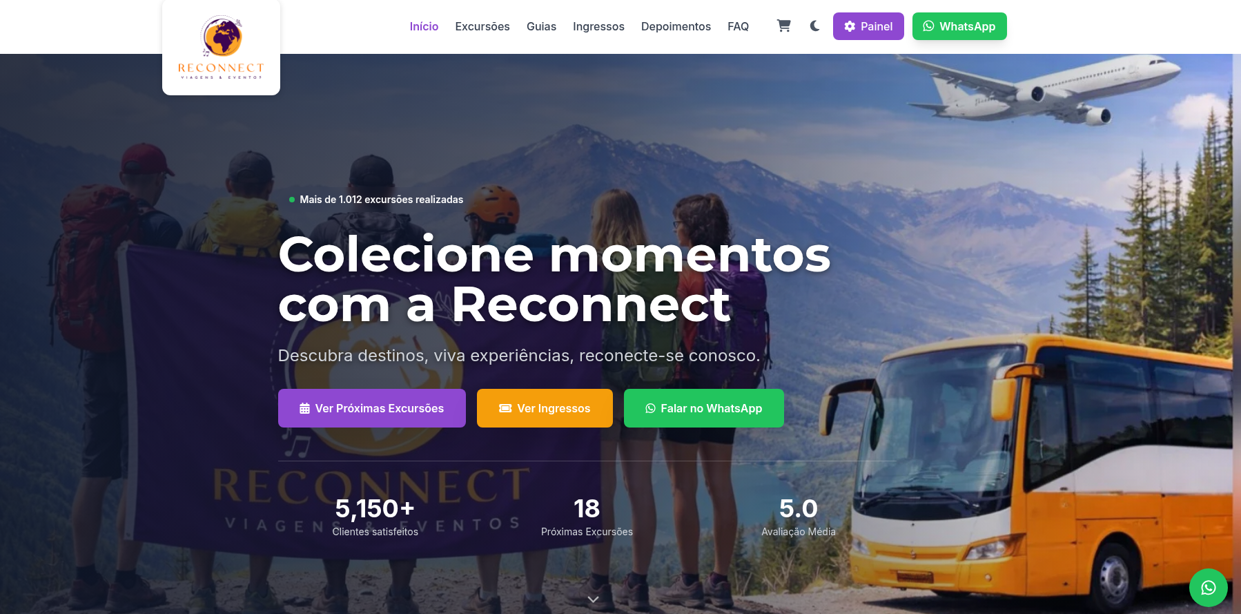 Site da Reconnect Viagens criado no Viagilize